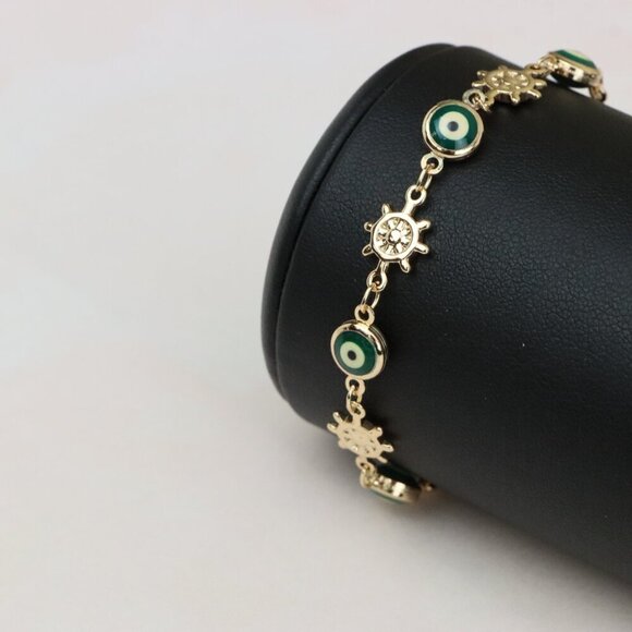 "Rose Gold Evil Eye & Wheel Charm Bracelet, Adjustable Protection Style,XPBL0739 - Picture 4 of 12